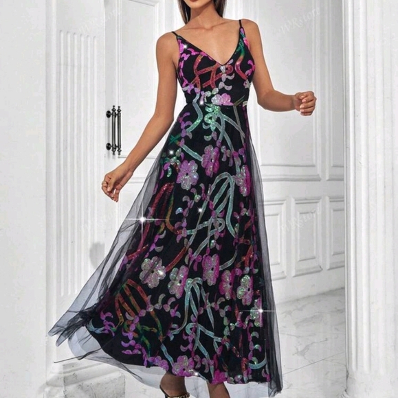 Dresses & Skirts - V-Neck Sequins Patchwork Backless Sleeveless Women Cocktail Dress